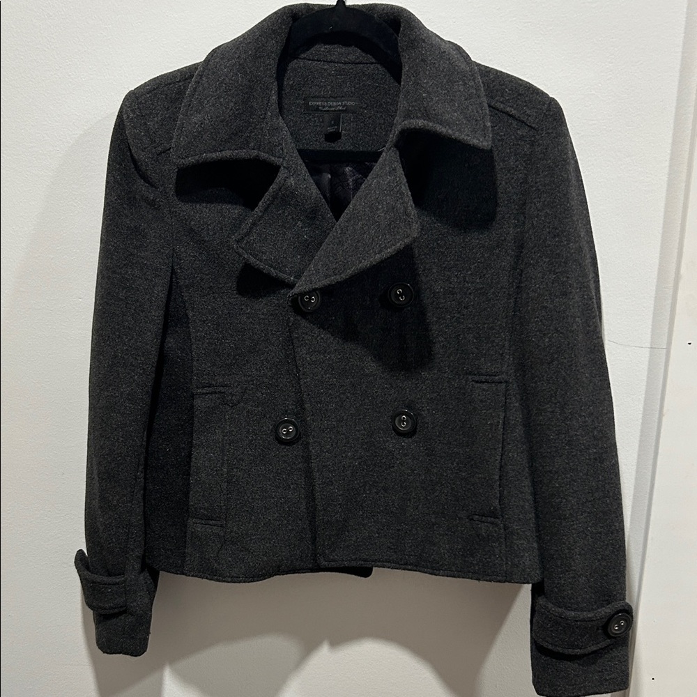 Express Dark Charcoal Double-Breasted Wool Peacoat